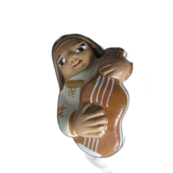 Peruvian Clay art bell ten thousand villages handmade guitar player folk art - Picture 2 of 7